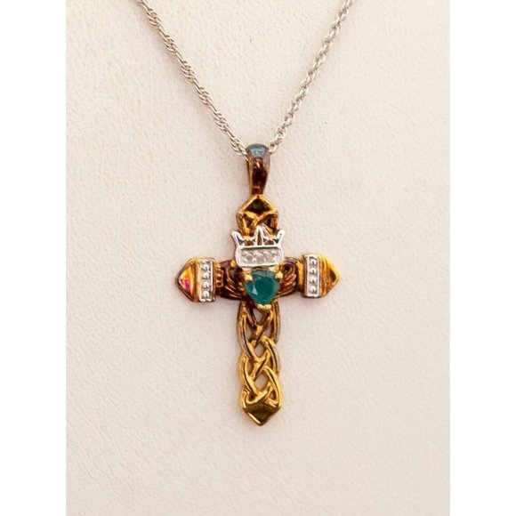 Vintage Sterling Silver Religious Cross Gold Tone Necklace 18 inch - U15 - Picture 3 of 5